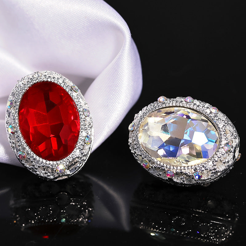 Colorful Oval Rhinestone Through-Hole Beads Heart-Shaped Beads