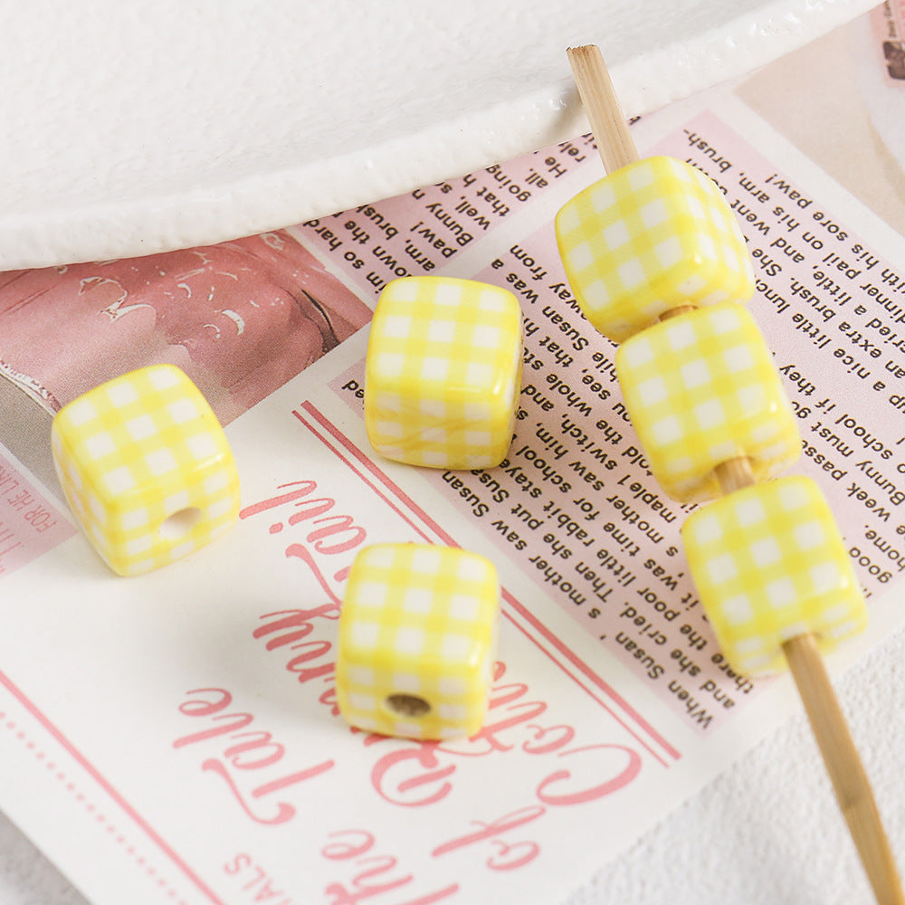 Acrylic Houndstooth Cute Square beadable beads