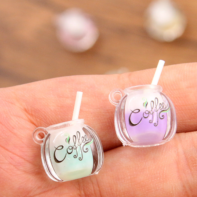 7色 16×22mm DIY樹脂チャームアクセサリー 光るツートンミルクコーヒーカップヘアアクセサリー