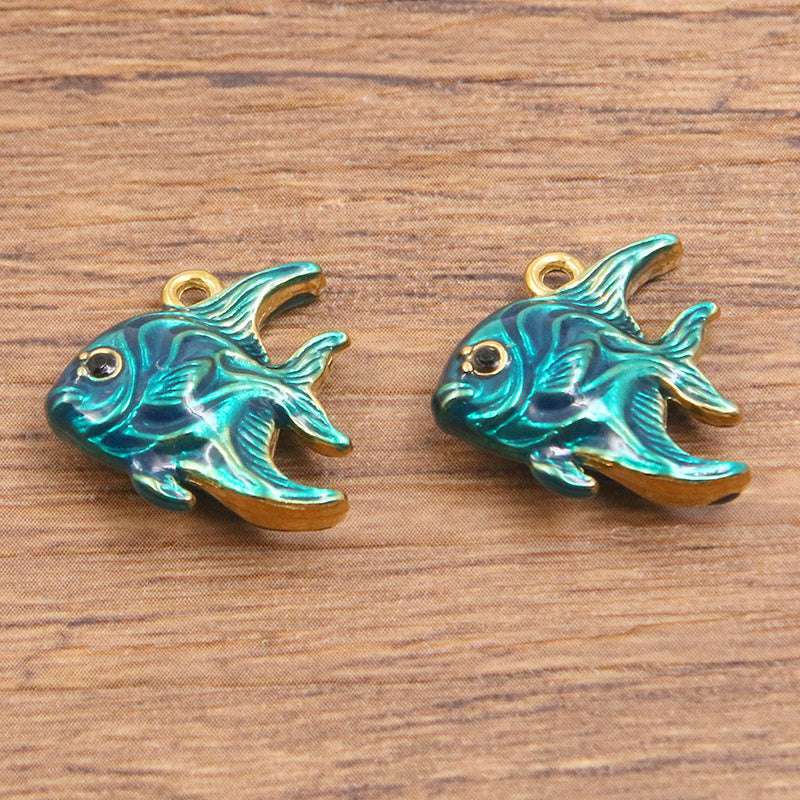 Stainless Steel Gold Vacuum Plating Oil Drop Charm Animal Pendant Small Fish Pendant