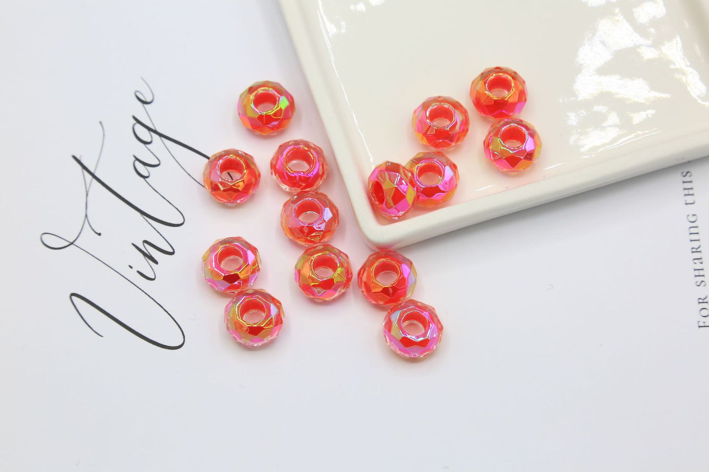 Acrylic UV Color-plated Diamond Surface Large Hole Candy Heart Beads Middle Beads diy Bracelet Beads Loose Beads Jewelry Accessories