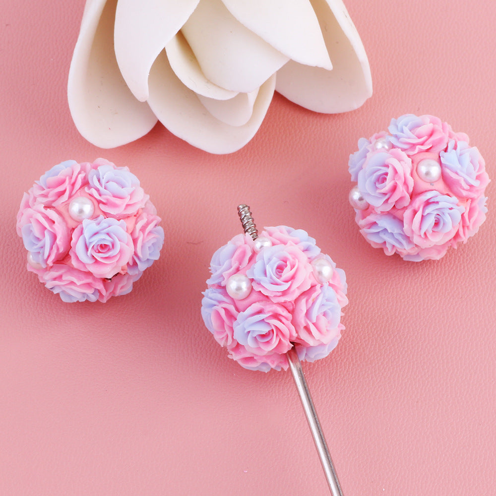 Pearl Rose Flower Luminous Flower Ball Can Be Inserted Straight Hole Beads