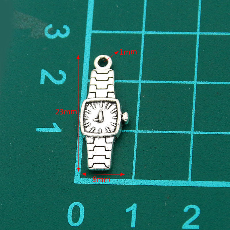 2 Colors 9*23mm DIY Zinc Alloy Steampunk Alarm Clock Pendant Watch Strap Charm