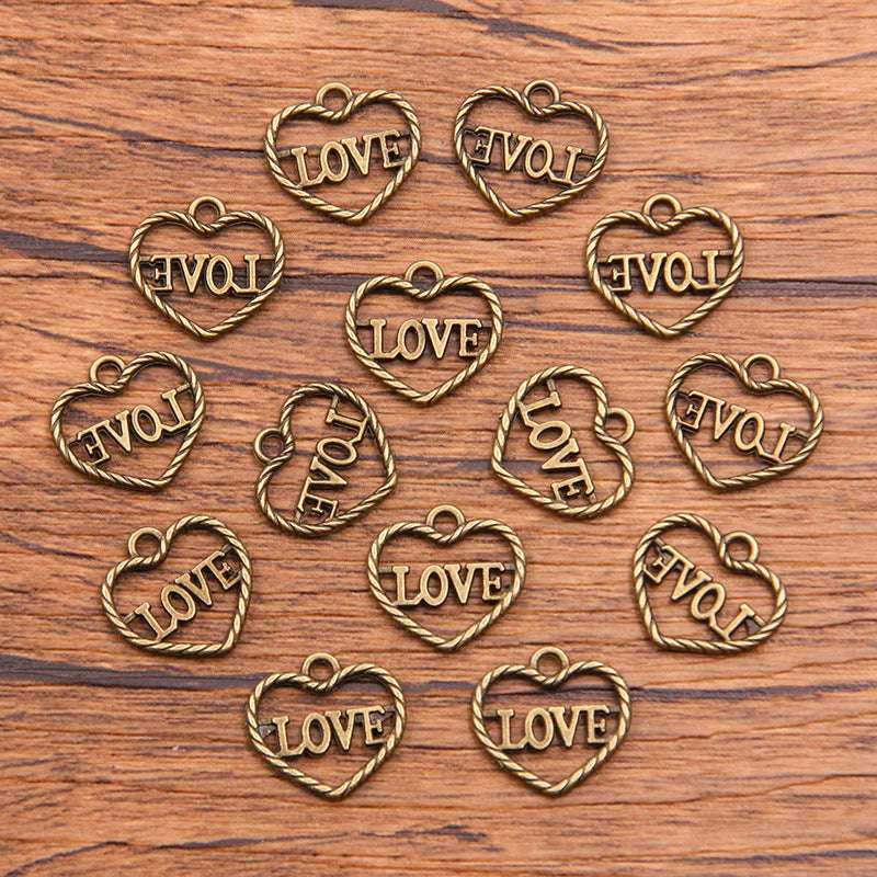 2 Colors 13*14mm DIY Zinc Alloy Accessories Hollow Heart LOVE Pendant Charm