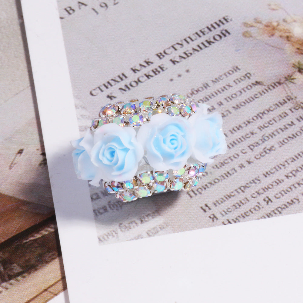 Rose Flower Holder Spacer Beads with Inlaid Rhinestones