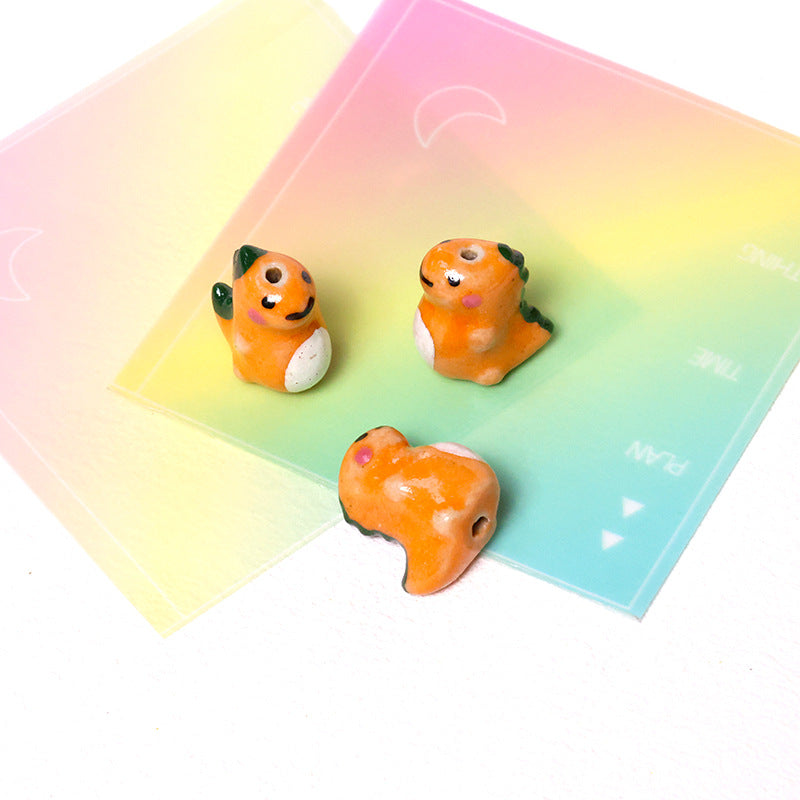 3D Cute Playful Color Block Blush Little Milk Dragon Multicolor Ceramic Bead Hand