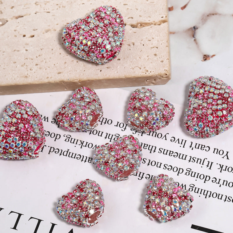 Rhinestone Claw Chain Heart-shaped Rhinestone Ball Straight Hole Bead