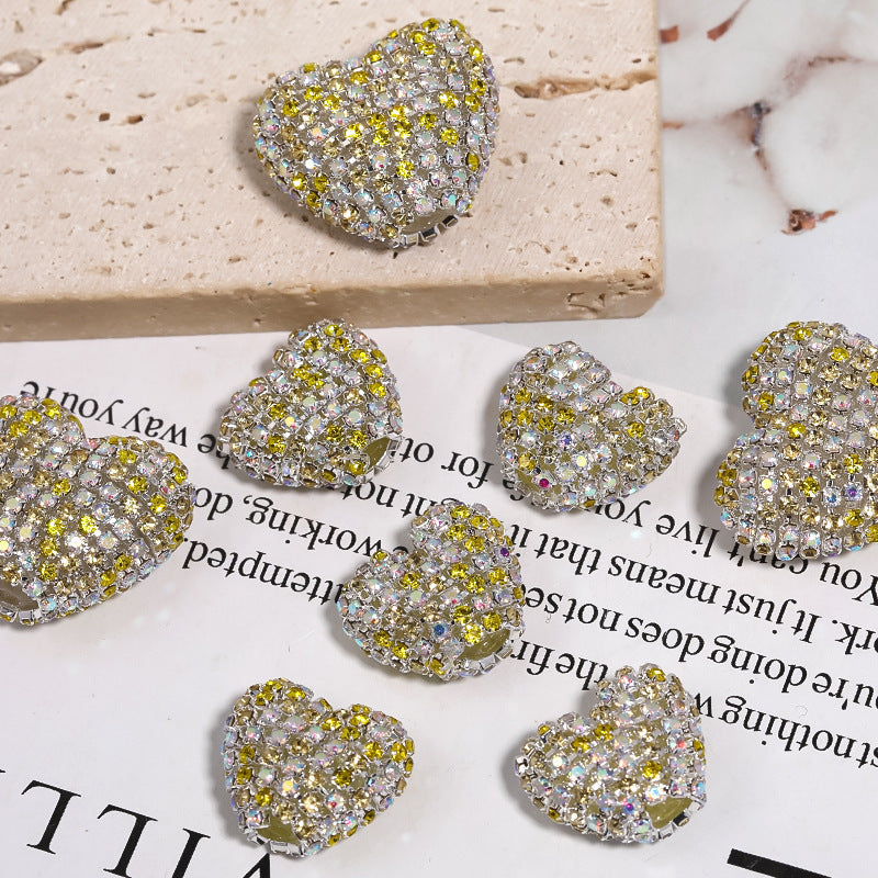 Rhinestone Claw Chain Heart-shaped Rhinestone Ball Straight Hole Bead