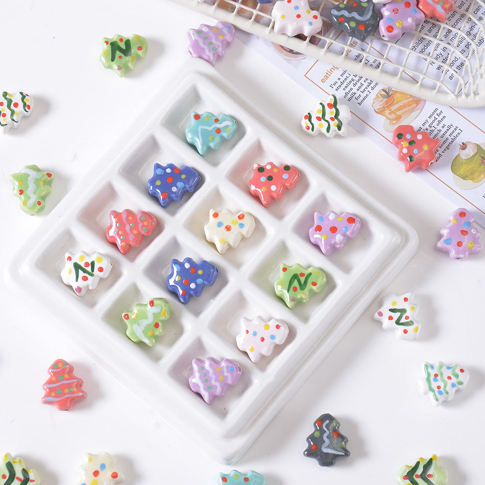 Ceramic Hand-painted Christmas Tree Beads Cartoon Loose Beads