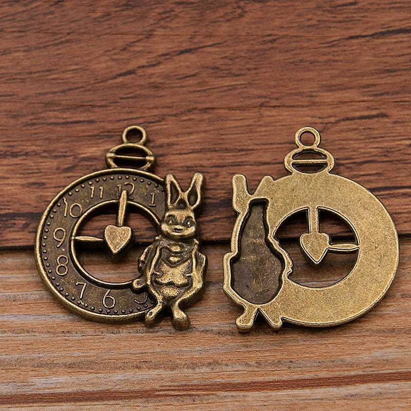 2 Colors Zakka Movement Gear Accessories Rabbit Alarm Clock Pendant DIY Accessories 26*33mm