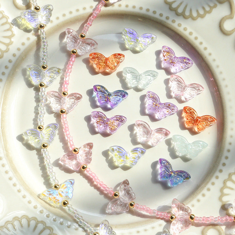 10 pcs Retro Butterfly Iridescent Glass Beads