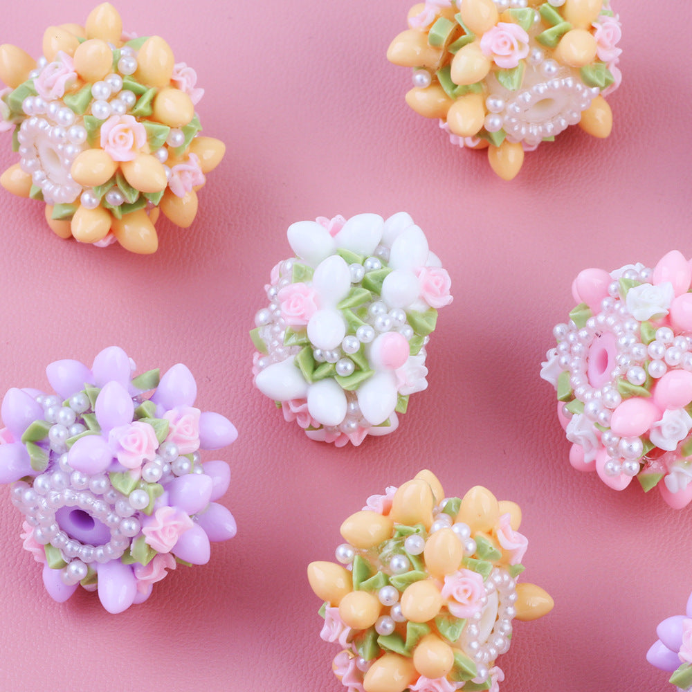 Pearl Flower Ball Colorful Wearable Straight Hole Beads