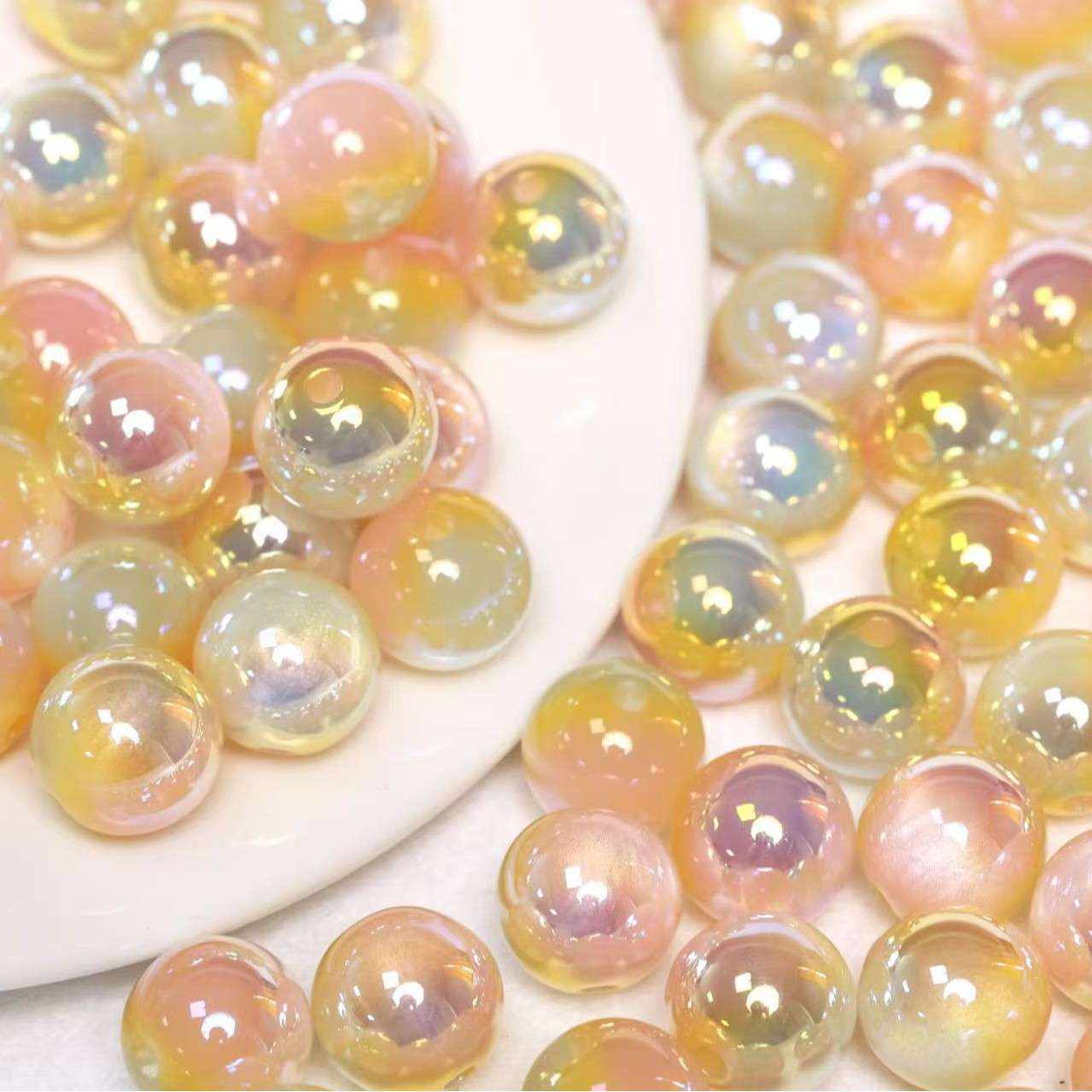 Gradient Two-tone Gold-plated Cat Eye Round Beads