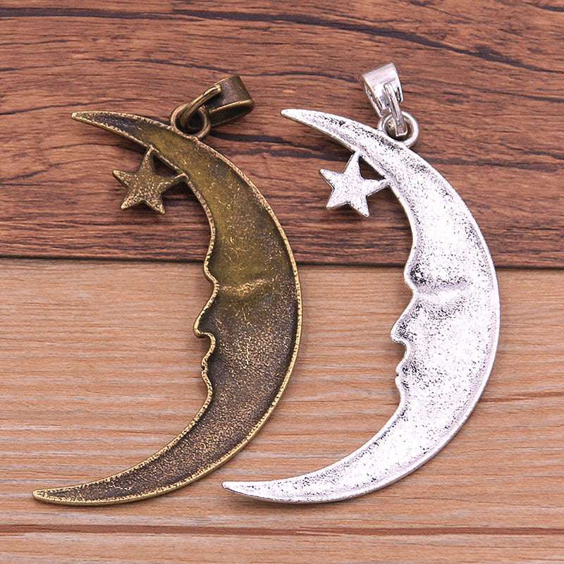 2 Colors 50*82mm DIY Alloy Accessories Star and Moon Pendant Charm