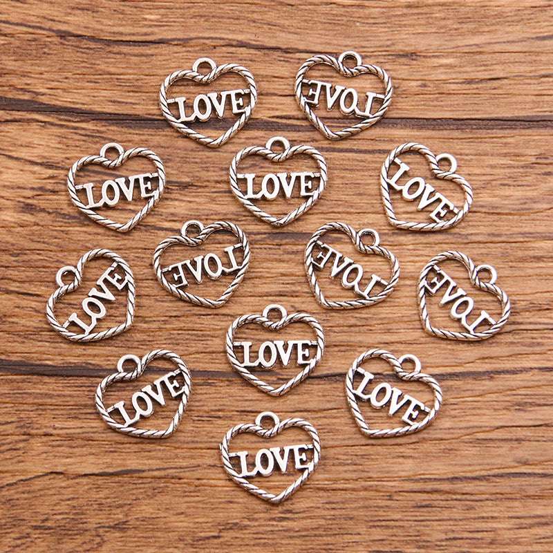 2 Colors 13*14mm DIY Zinc Alloy Accessories Hollow Heart LOVE Pendant Charm