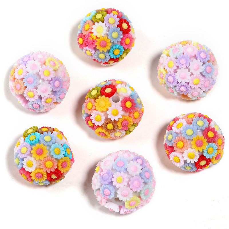 Colorful Resin Flower Ball Through Hole Beads