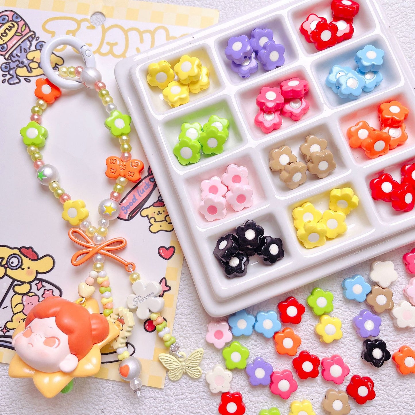 5 Pcs Cute Acrylic Beads Small Flower