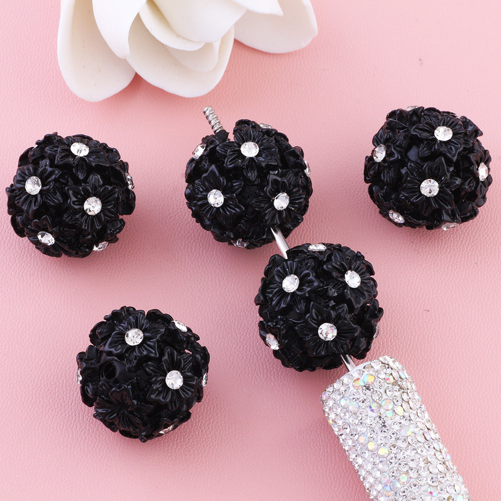 Solid Color Double Layer Flower Ball with Rhinestones beads