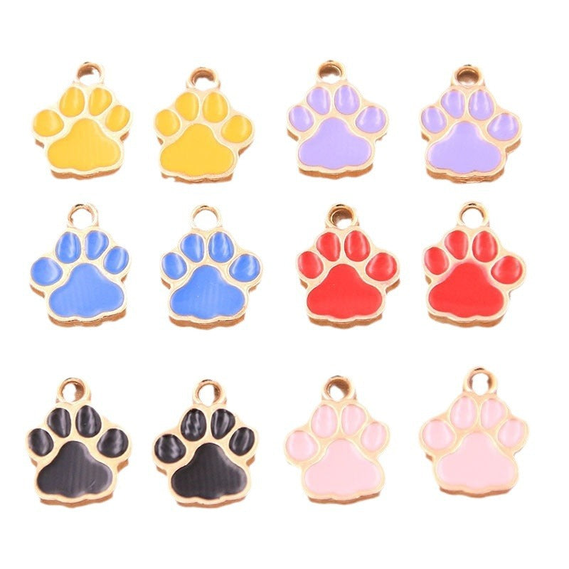 8 Colors Alloy Paw Charms | KC Gold Enamel Dog Paw, Cat Paw, Bear Paw Pendants for DIY Jewelry Making