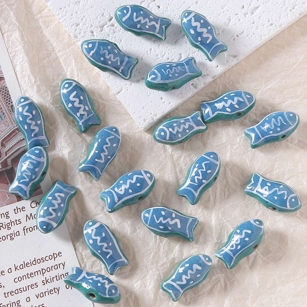 Cute Hand-Painted Small Fish Ceramic Beads DIY Ceramic Pendant
