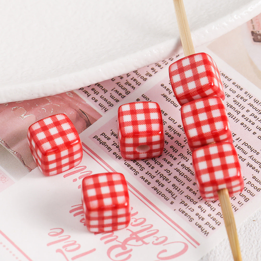 Acrylic Houndstooth Cute Square beadable beads