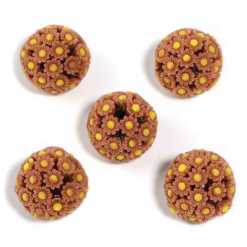 Colorful Resin Flower Ball Through Hole Beads