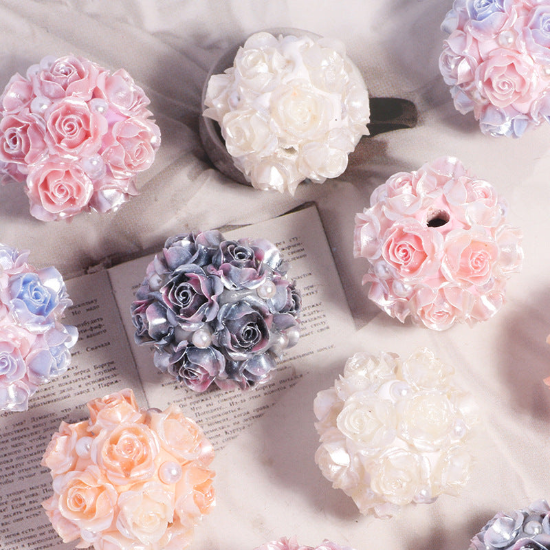 Soft Clay Gradient Color Rose Flower Straight Hole Loose Beads String Beads