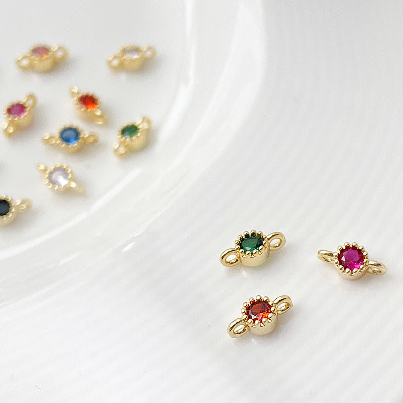1 pc Gold Filled Color Retention Inlaid Colorful Zircon Pendant Double Round Zircon Stone Charm