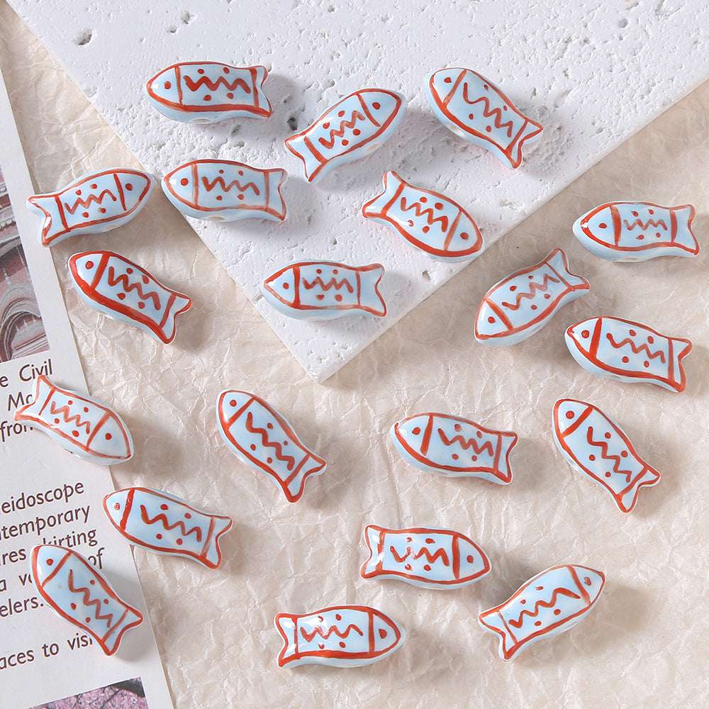 Cute Hand-Painted Small Fish Ceramic Beads DIY Ceramic Pendant