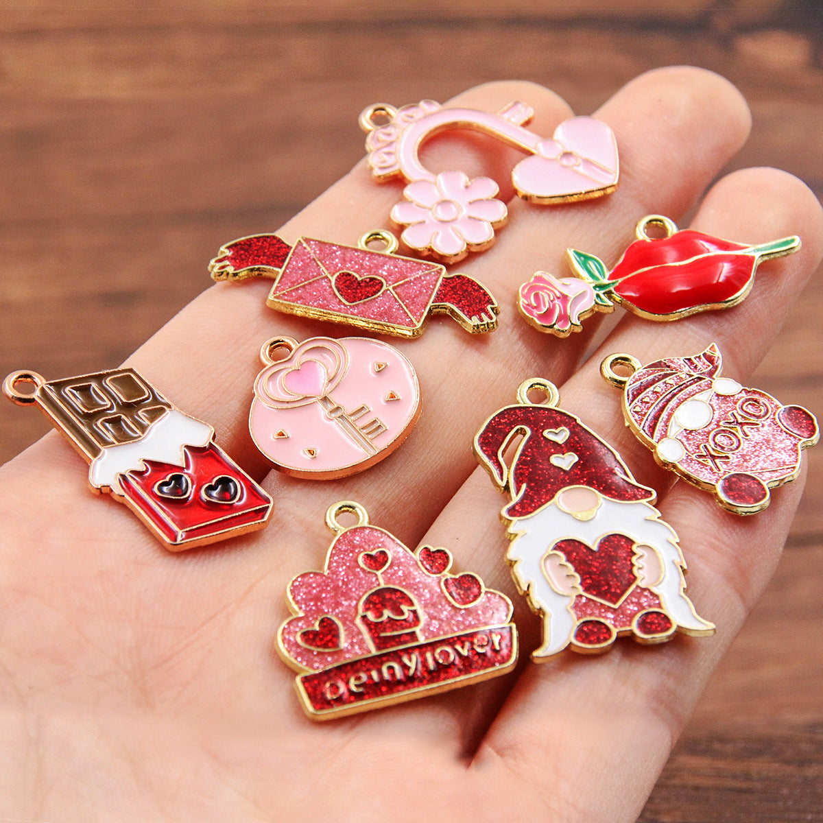 16 Multi-Color Valentine's Day Oil Drop Heart Rose Flower Letter Lip Envelope Charms