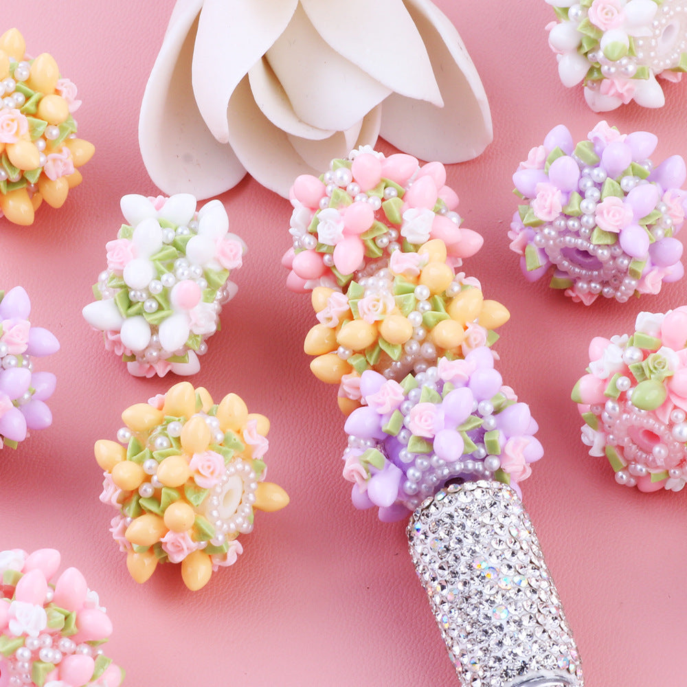 Pearl Flower Ball Colorful Wearable Straight Hole Beads