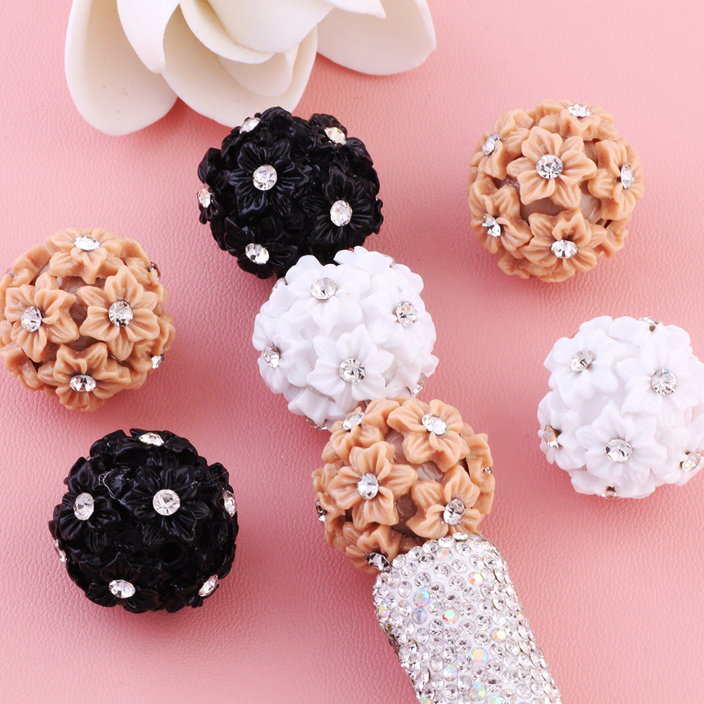 Solid Color Double Layer Flower Ball with Rhinestones beads