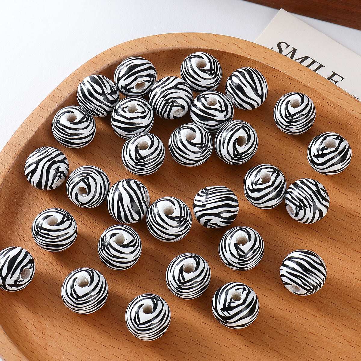 16mm Lotus Wood Round Bead Leopard Print In Stock Tassel Leopard Print