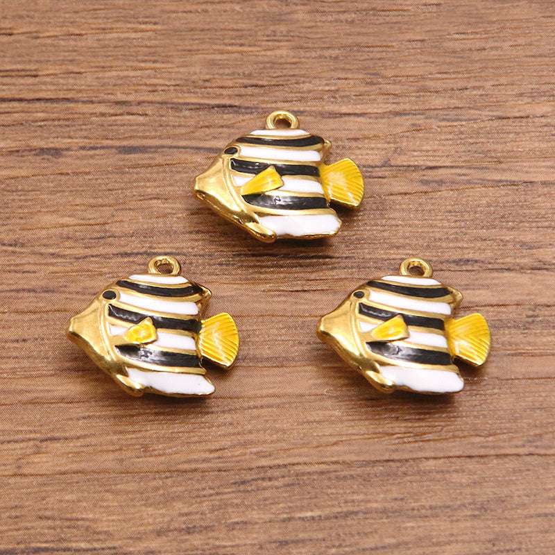 Stainless Steel Gold Vacuum Plating Oil Drop Charm Animal Pendant Small Fish Pendant