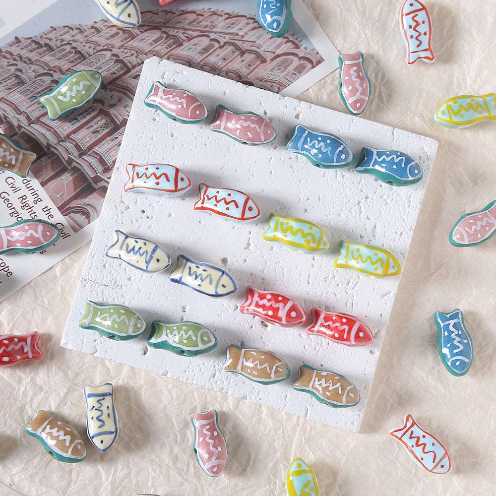 Cute Hand-Painted Small Fish Ceramic Beads DIY Ceramic Pendant