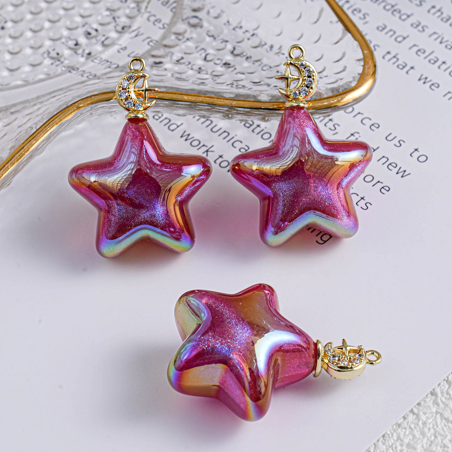 Copper Gold-Plated Ice Beauty Pentagram Moon Pendant