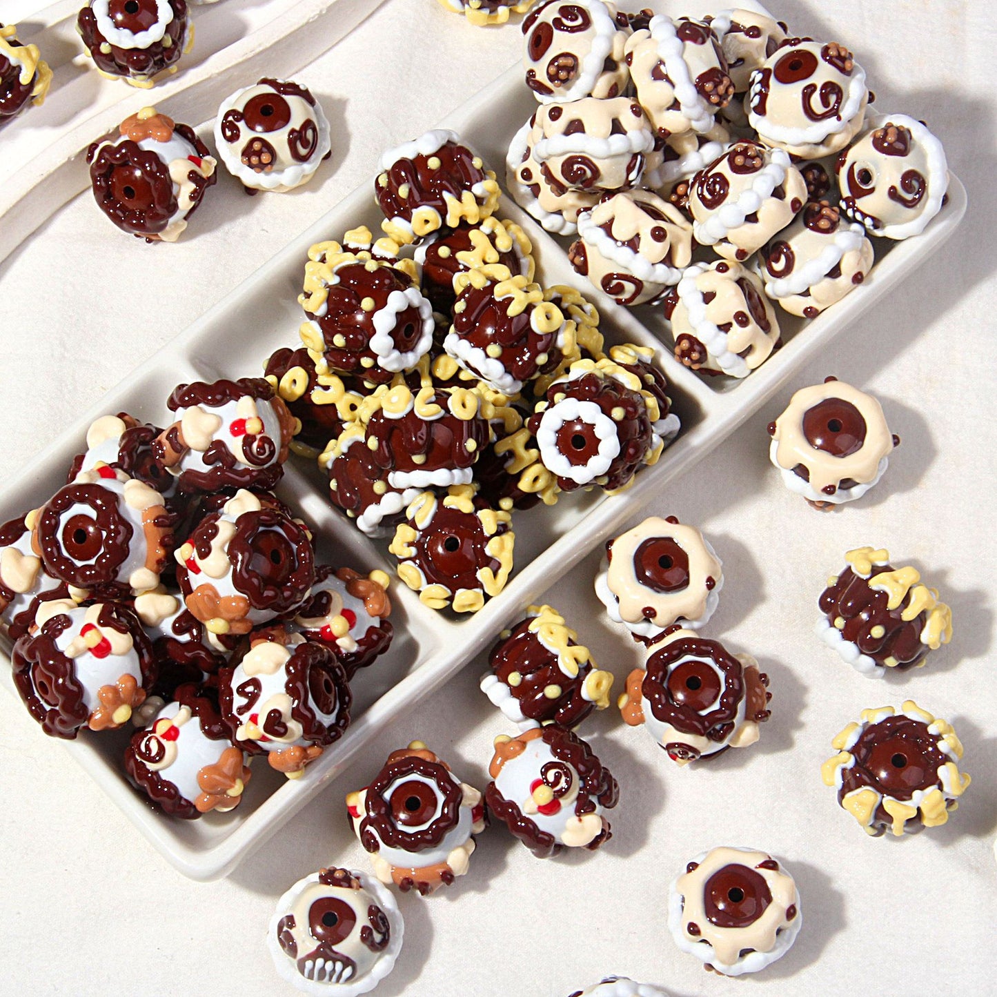Hand drawn brown cute oil beads