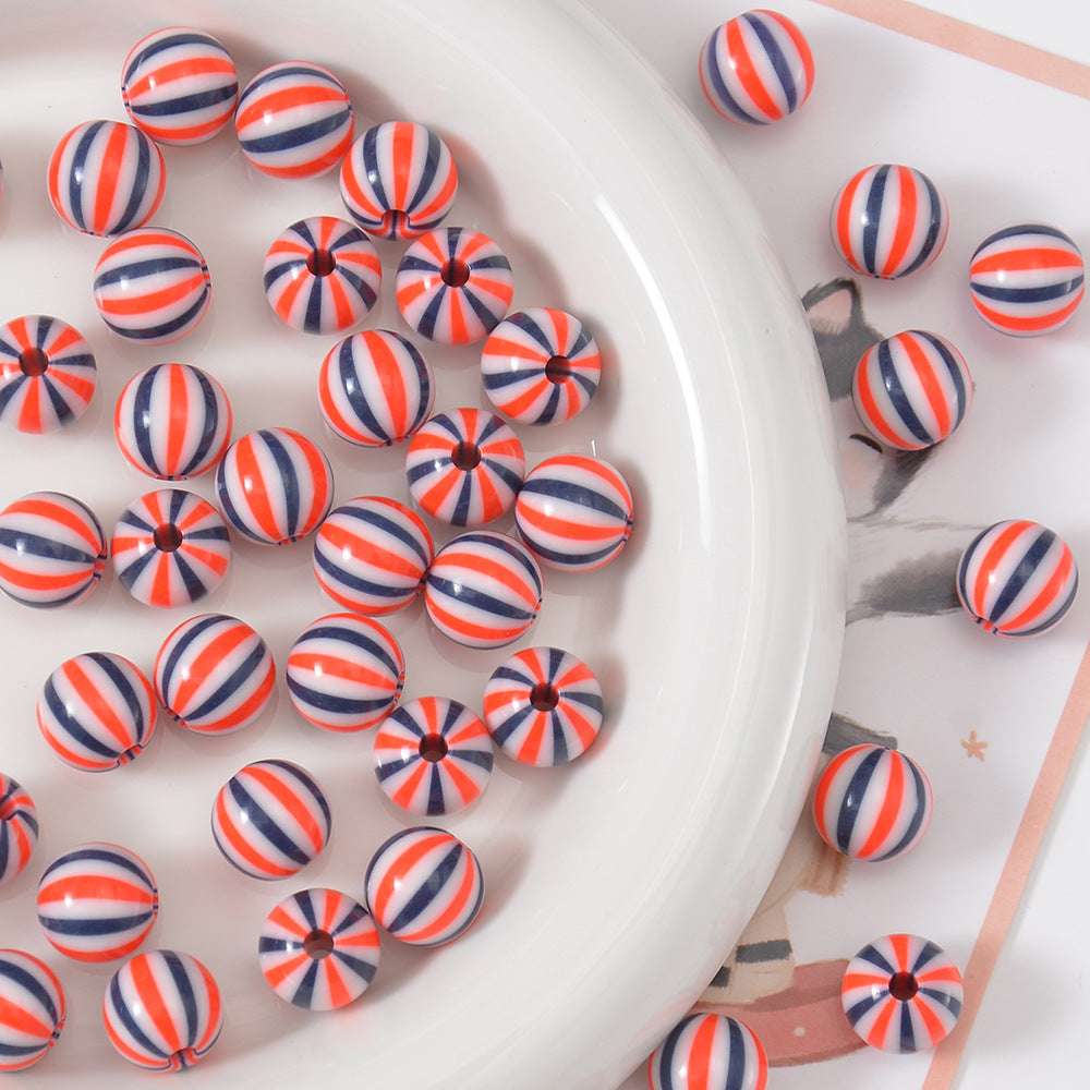 Three-color Round Watermelon Stripe Acrylic Beads