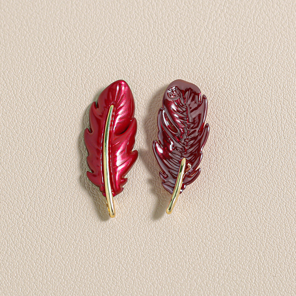 Christmas Red Green Alloy Decoration Accessories Leaf Feather Pendant