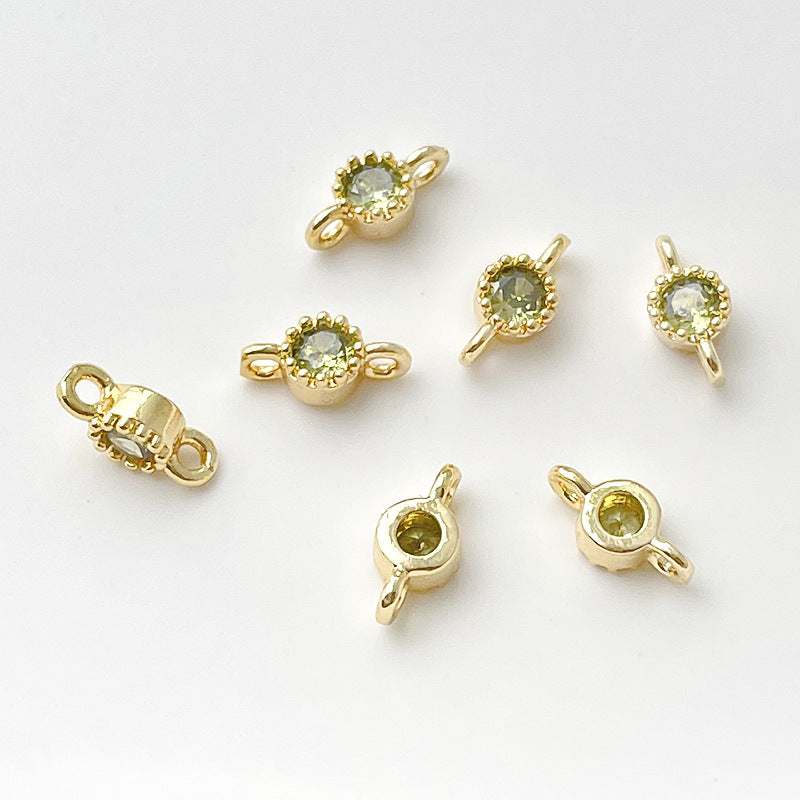 1 pc Gold Filled Color Retention Inlaid Colorful Zircon Pendant Double Round Zircon Stone Charm