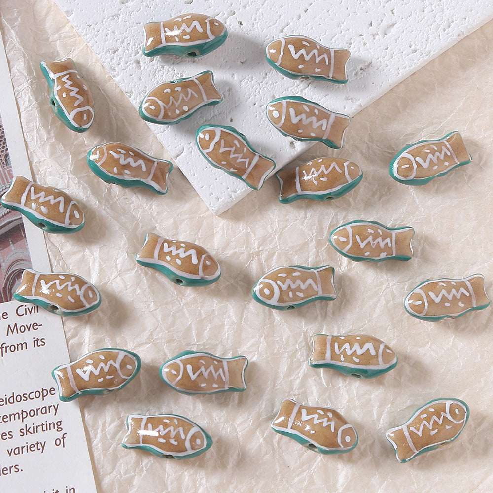 Cute Hand-Painted Small Fish Ceramic Beads DIY Ceramic Pendant