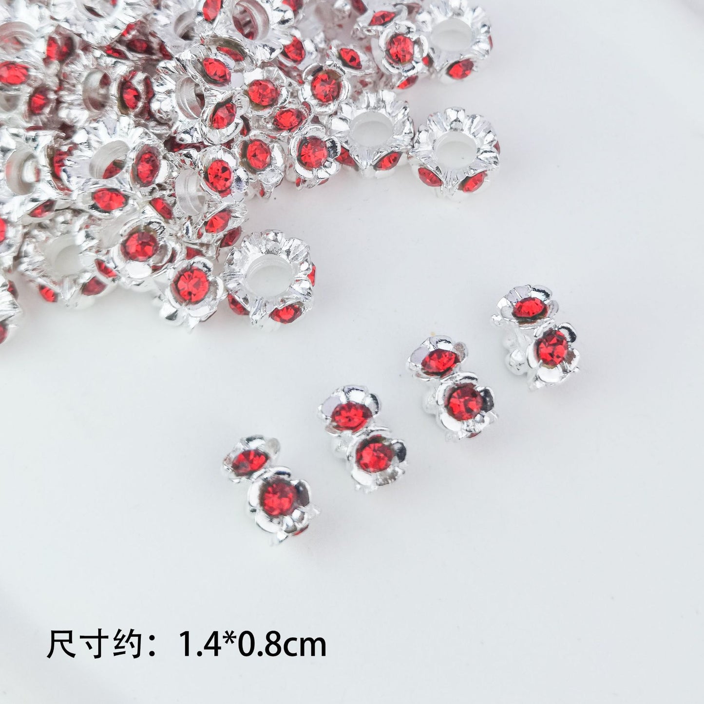 5 pcs Alloy Flower Ring with Rhinestones, Large Straight Hole