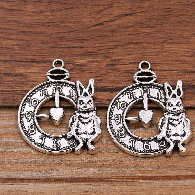 2 Colors Zakka Movement Gear Accessories Rabbit Alarm Clock Pendant DIY Accessories 26*33mm