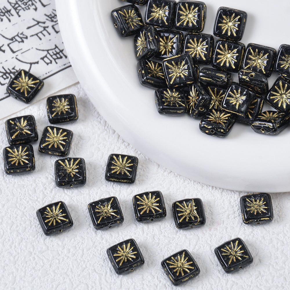 Double-Sided Gold-Plated Small Square Prague Beads