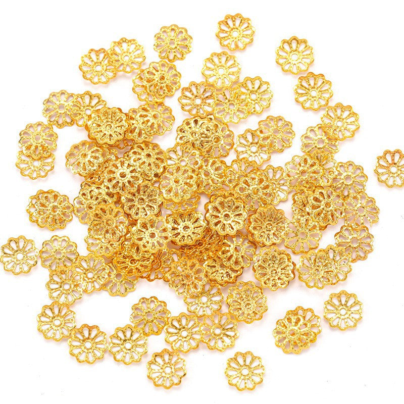 100 PcsHandmade Gold and Silver Spacer Flower Holder Petal Cap Hollow Bracelet