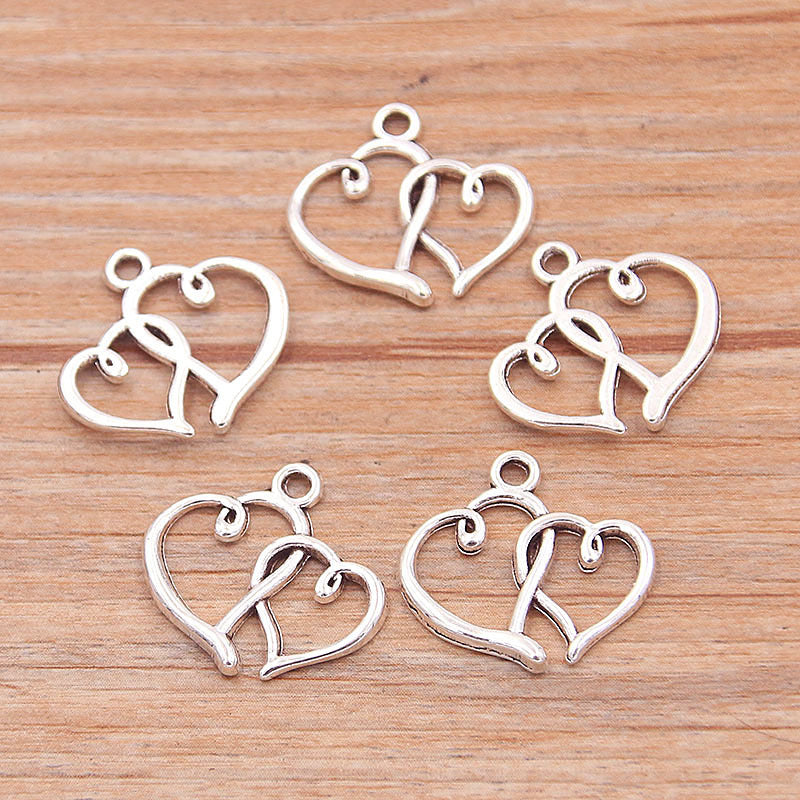 2 Colors 17*18mm DIY Alloy Jewelry Accessories Double Heart Charm Pendant Handmade Jewelry Accessories Pendant