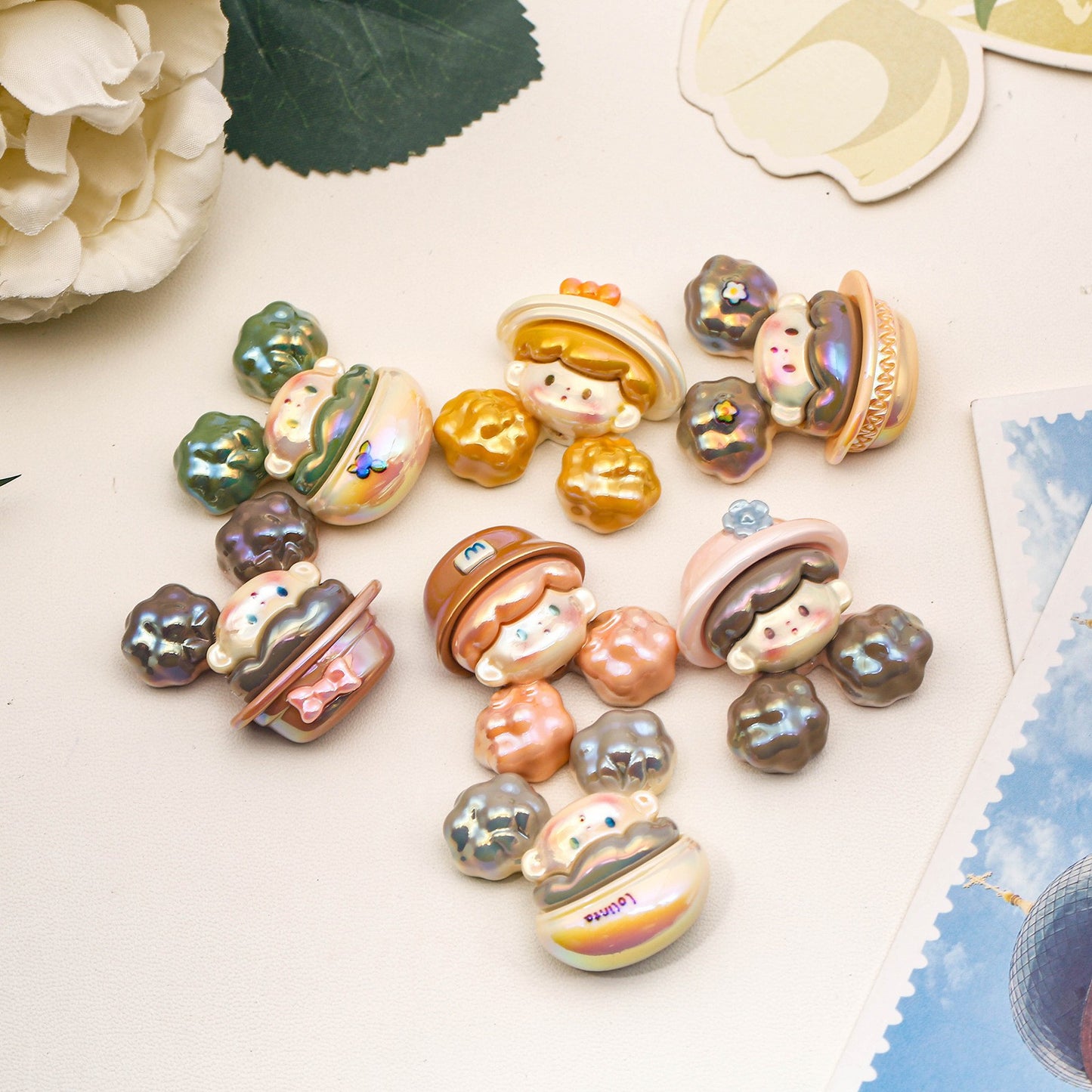 Oil Dripping Cartoon Popcorn Sister Beaded Resin Vertical Hole Patch Scattered Beads
