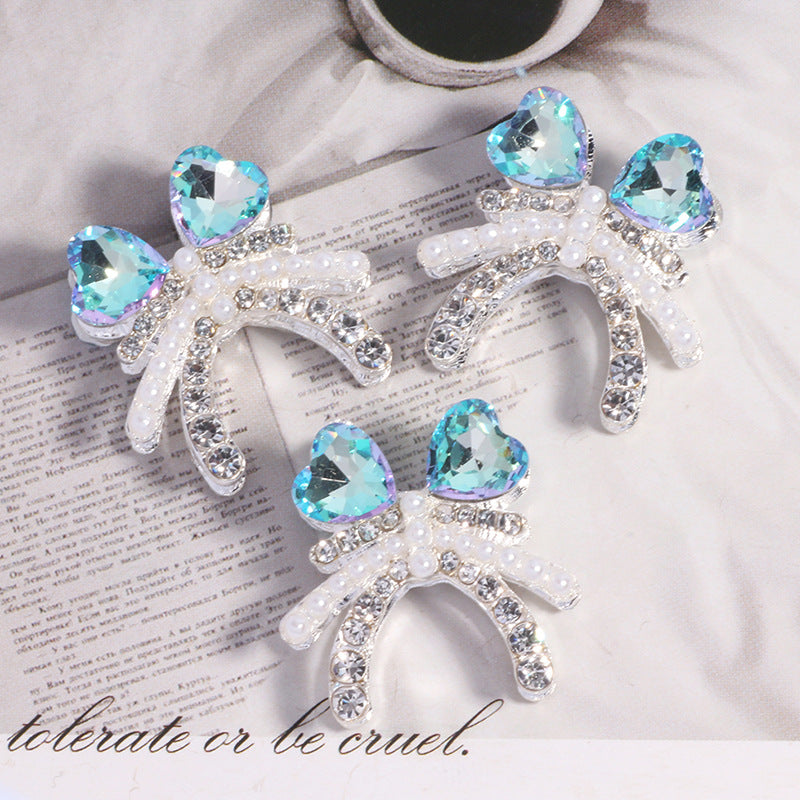 Alloy Double Layer Creative Bowknot Heart Drill Straight Hole Loose Beads String Beads