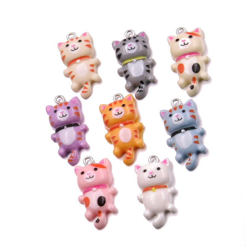 8 Colors 15*29mm DIY Resin Cute Cartoon Kitten Animal Pendant Charm