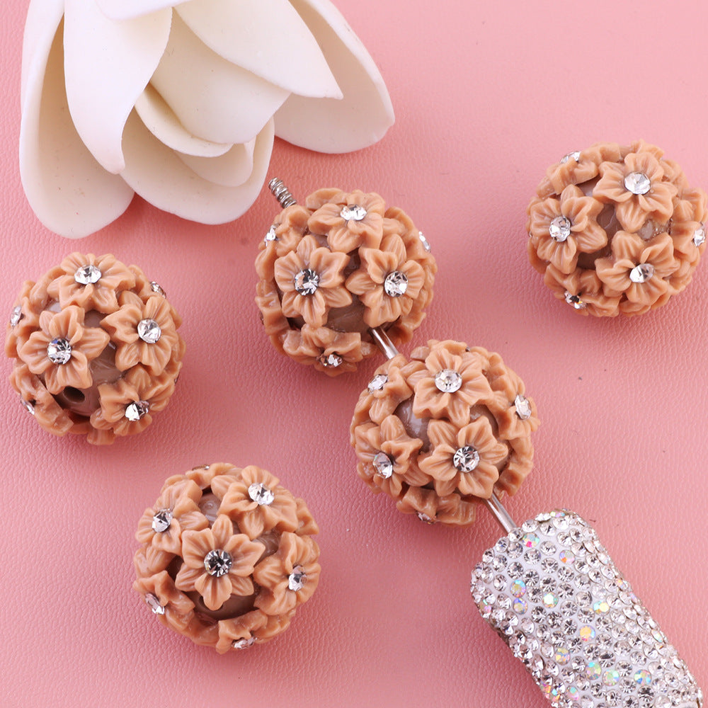 Solid Color Double Layer Flower Ball with Rhinestones beads